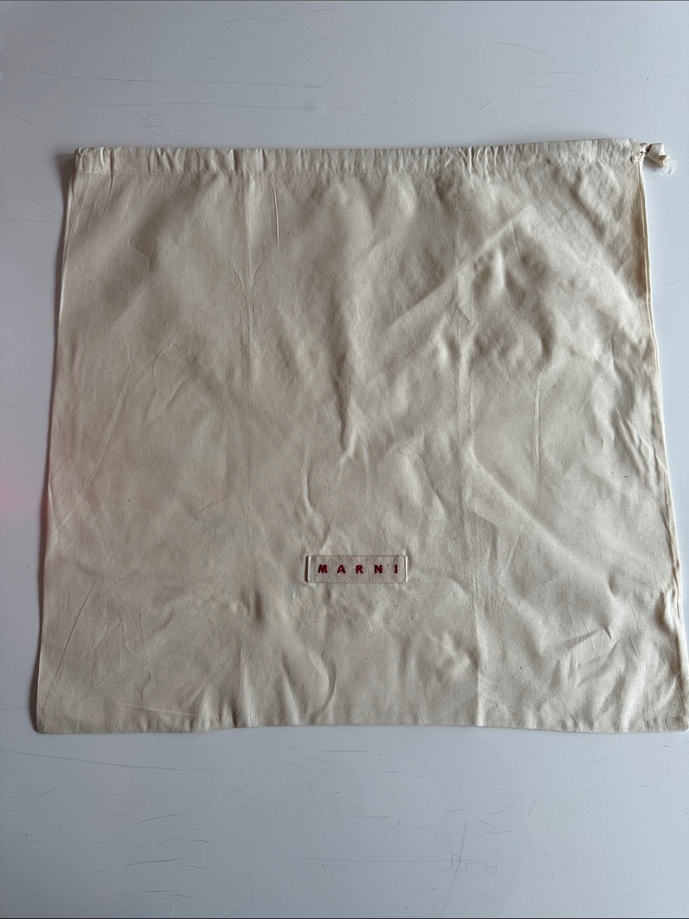 Marni Ivory Canvas Logo Dust Pouch with Red Lettering